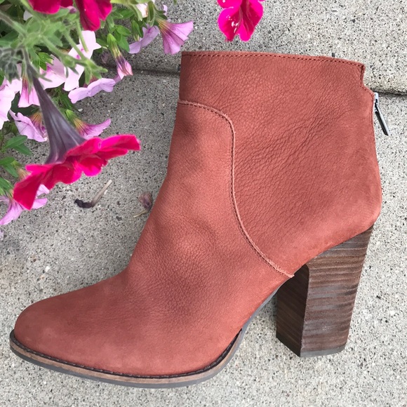 ☀️ Lucky Brand Liesell Orange Red Leather suede heeled Booties - Picture 14 of 16